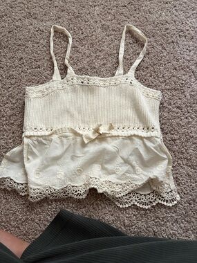 Zara Cream Lace-Trim Spaghetti Strap Camisole